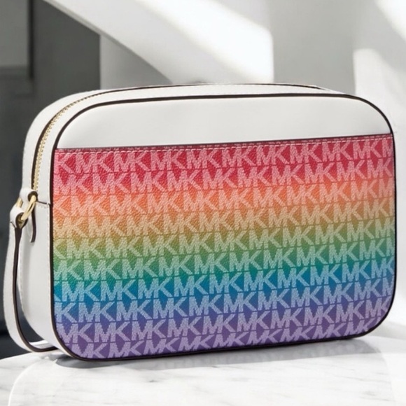 Michael Kors Jet Set Large Rainbow Signature Logo Crossbody Bag Rainbow - Picture 3 of 6